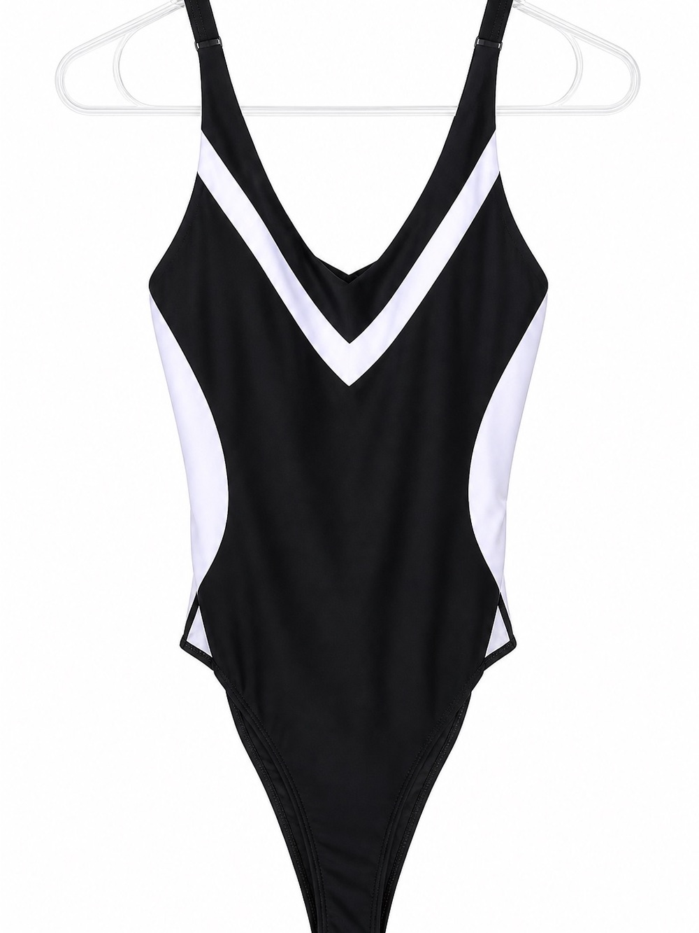 Black & White V‑Neck One‑Piece Swimsuit